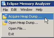 The menu "File" -> "Acquire Heap Dump" can be used to trigger heap dumps