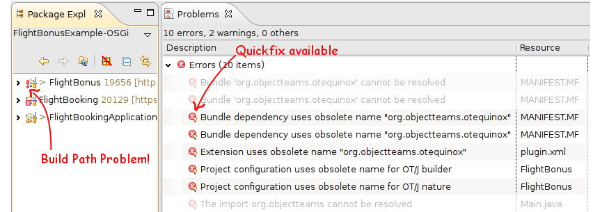 New project configuration errors