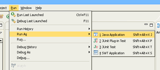 Shift+Alt+X J will also run the selected Java application