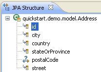 Address.java in the JPA Structure View.