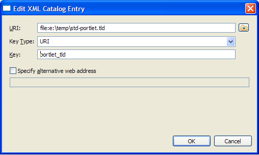 Editing a TLD URI entry in the XML Catalog