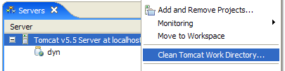 Clean server Work Directory context menu action on the server