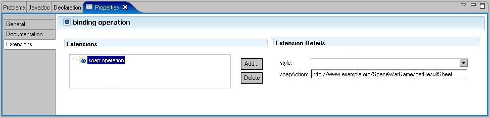 Extenstions Tab used to edit Extensibility Elements
