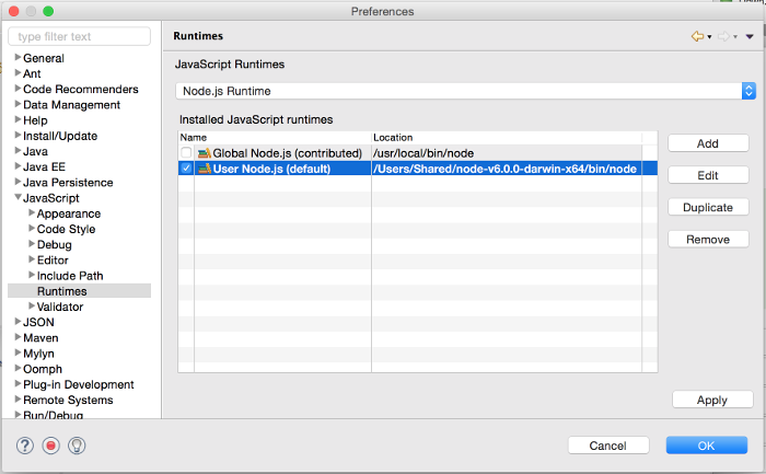 Node.js Runtime Preferences Page 2