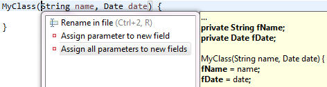 Assign all parameters to new fields