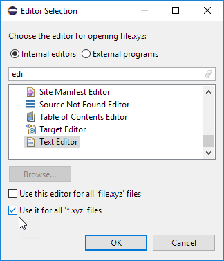 editor selection dialog one click for all files by type