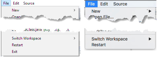 switch workspace restart menu items