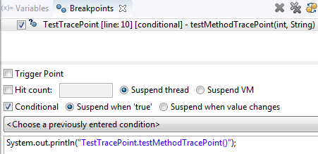 Toggle trace point conditional breakpoint