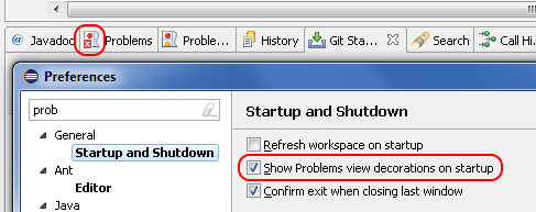problems view startup preference