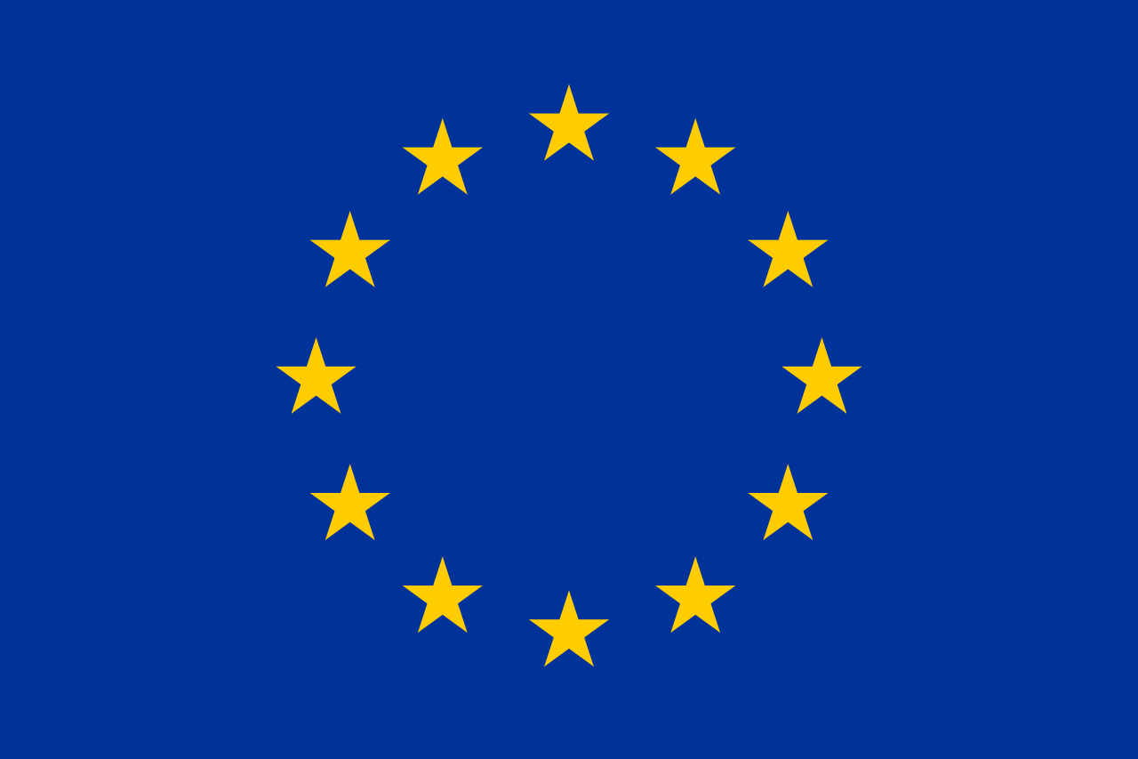 A blue flag with yellow stars in the center
Description automatically generated