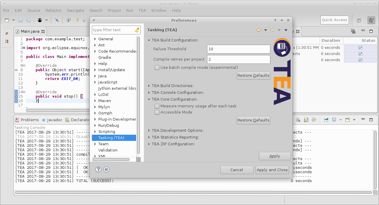 Automatically generated preferences in the IDE