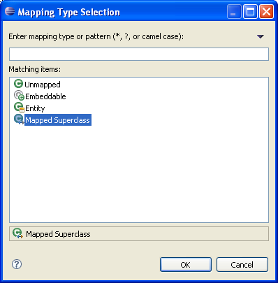 The Mapping Type Selection dialog with Mapped Superclass selected.