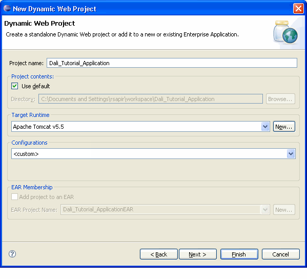 This figure shows the Dynamic Web Project dialog.